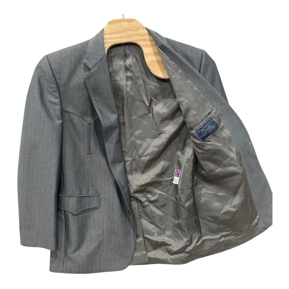 VTG 90's Circle S Mens 46L Gray Western Blazer Sport Coat Two Button Cowboy